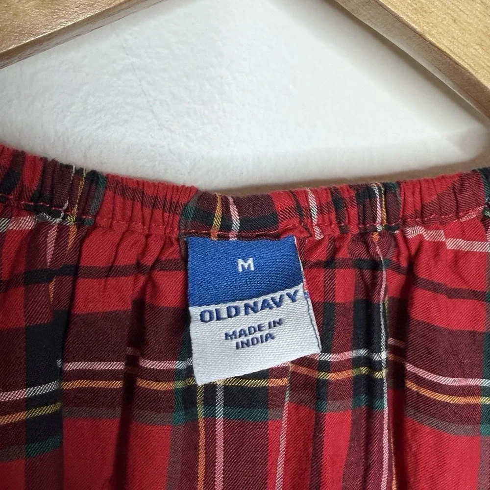 Old Navy Tartan Plaid Puff Sleeve Top Womens M Preppy Holiday Heritage Peplum